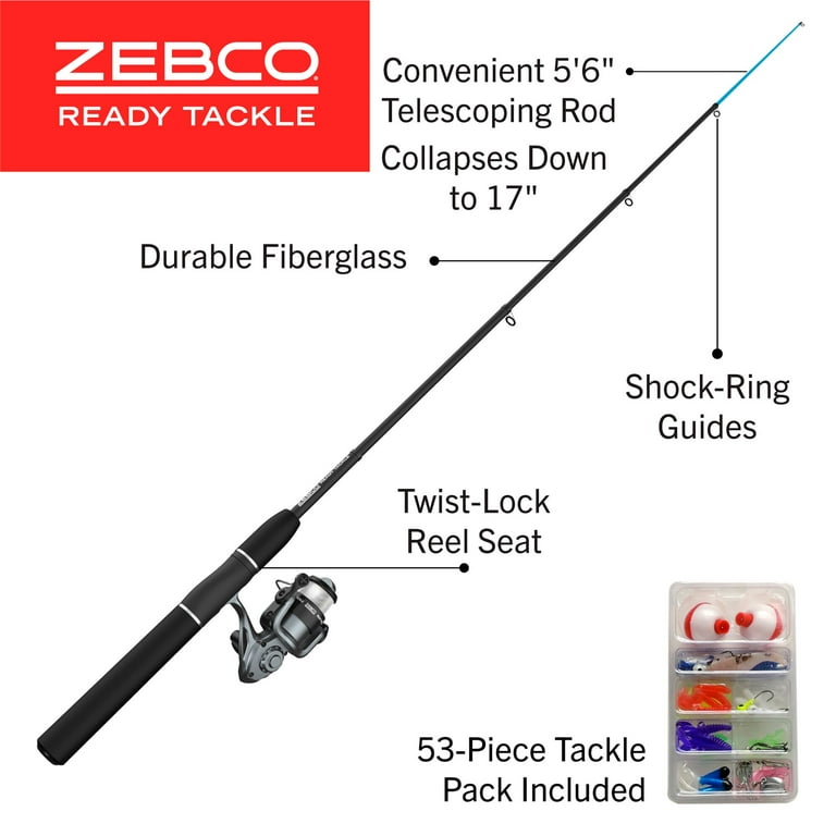 Zebco Ready Tackle Spinning Reel and Telescopic Fishing Rod Combo