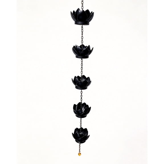 Lotus Rain Chain Retro Iron Wind Chime, Vintage Pendant Ornament, Weatherproof Gutter Rain Catcher for Outdoor Garden Yard Landscape Decor