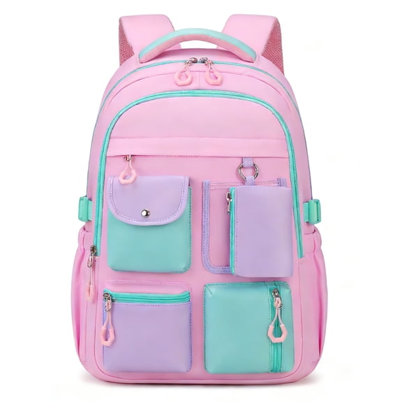Soda Candy Girls Backpack for School Cute Colorblock Kids Backpack with Multi-Pocket Water Resistant Ergonomic Bookbag for Elementary Middle Hight School
