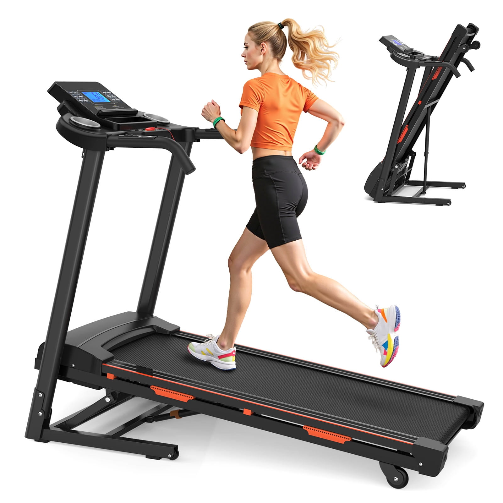 Auto Incline Folding Treadmill 3.25hp Heavy Duty Treadmill 15% Auto Incline Treadmills 400LBS Heavy Duty Capacity 3.25HP Folding Electric Treadmill Up To 8.5 MPH Speed For Home