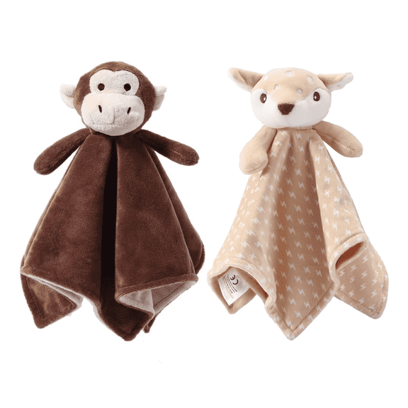 CREVENT Cozy Plush Baby Brown Deer and Monkey Security Blanket