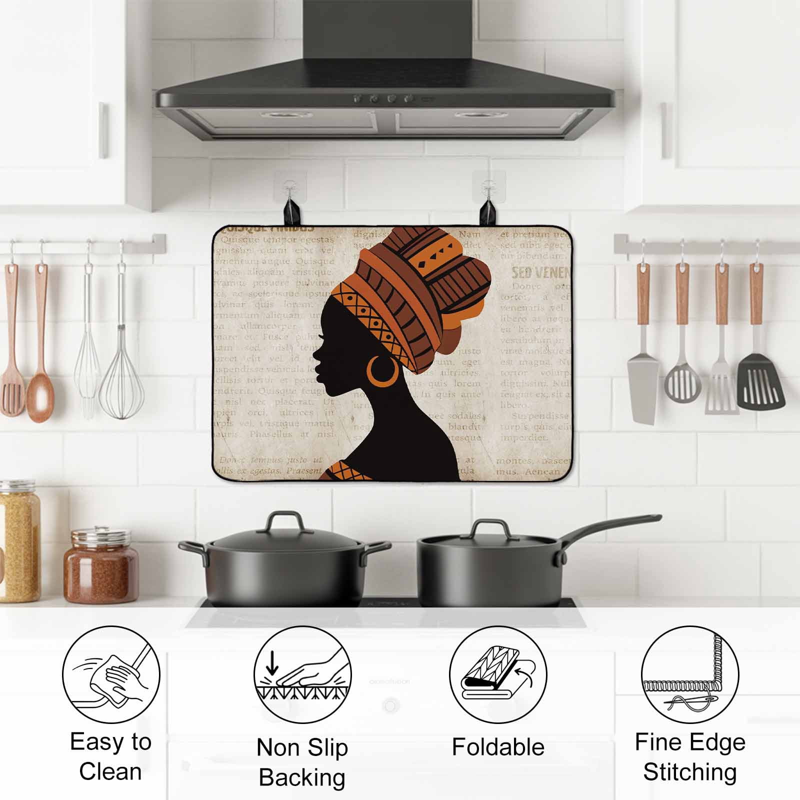 Africa Black Women Stove Top Cover for Electric Stove, Heat-proof & Non Slip Glass Top Stove Cover Protector, African Native Ethnic Vintage Kitchen Flat Cooktop Rubber Mat 24x21 Inches