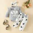 thumbnail image 2 of oqasdz Baby Girl Outfits Long Sleeve Ribbed Elephant Print Romper Pants Headband Outfit Soft Playwear Casual Relaxed Fit Outdoor Daily Wear Size 6 M-9 M, 2 of 4