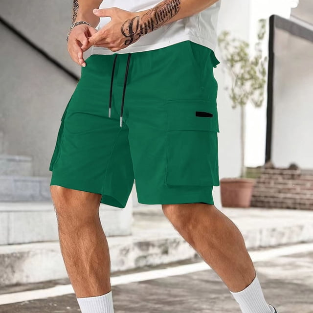 WILLBEST Pantalones Cortos Cargo con Bolsillo y Cinturón y Cordón para Hombre