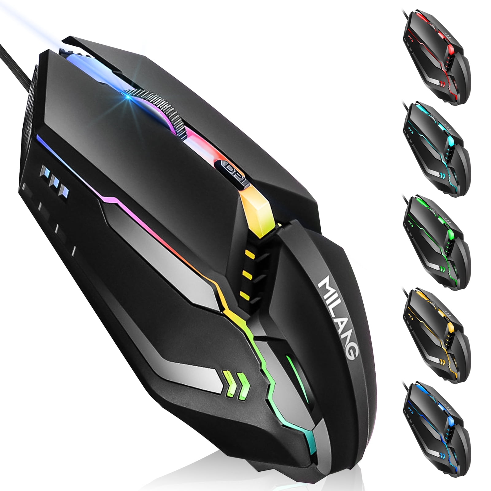 RGB Gaming Wired Programmable Mouse, Ergonomic USB Mice with 3 Level DPI, 7 Color Backlit, 4 Buttons, Gaming Mice for Desktop Laptop PC Computer, Windows 7/8/10/11/2000/XP/Vista Mac OS -