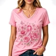 thumbnail image 2 of Pink Breast Cancer Awareness Shirts Women October Inspirational Pink T-Shirts Short Sleeve V-Neck Casual Tee Tops, 2 of 7