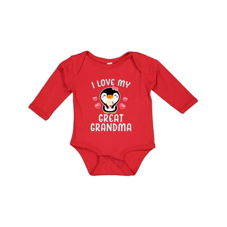 

Inktastic I Love My Great Grandma with Cute Penguin and Hearts Gift Baby Girl Long Sleeve Bodysuit