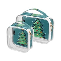 Cute Christmas Tree Clear Cosmetic Bags with Handles PVC Toiletry Bags Zipper Waterproof Portable for Traveling 2 Pcs
