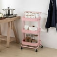 thumbnail image 2 of Alexent 3-Tier Modern Plastic Storage Trolley Rolling Utility Carts in Pink, 2 of 10