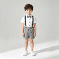 thumbnail image 2 of Grblisyd Boys Pants Sets Short Sleeve Shirt + Shorts + Bow Tie + Suspenders Kids Gentleman Outfits, 2 of 8