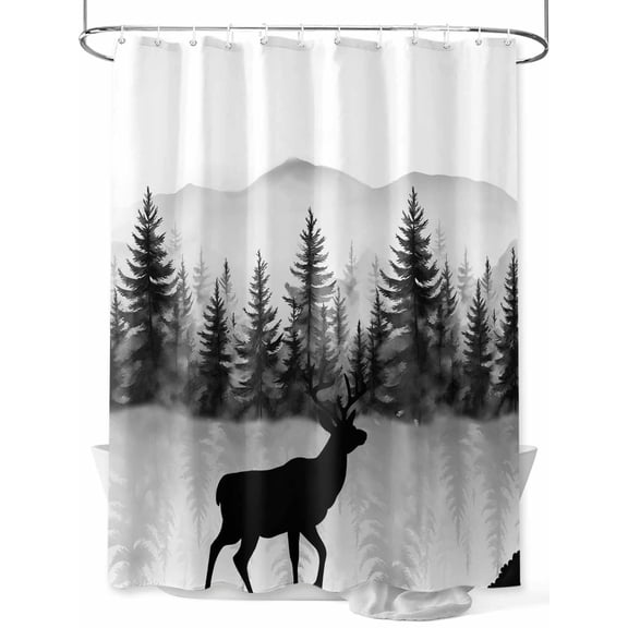 Shower Curtain Deer Bathroom Curtains with Hooks, Waterproof Fabric Animal Mount Forest Silhouette Bath Shower Curtains Set for Bathroom Bathtubs Decor 36x72 Inch