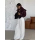 thumbnail image 3 of Chaqueta de cuero con solapa Lisa para mujer, abrigo informal holgado con bolsillos y manga larga, prendas de vestir exteriores de calle alta para otoño 2024, 3 of 5