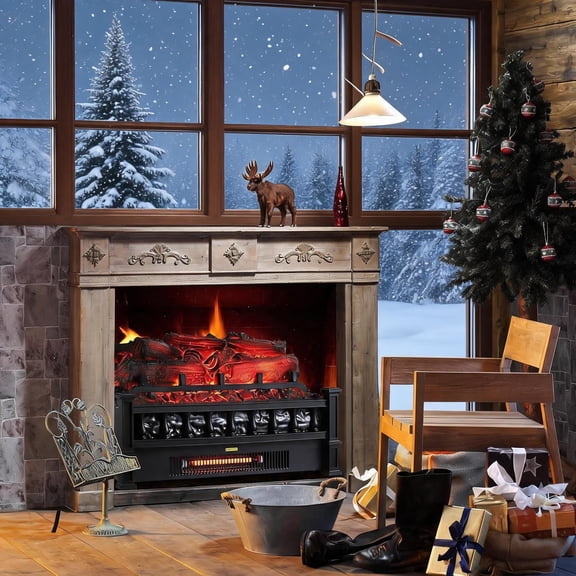 20" Electric Fireplace Logs, with 5 Adjustable Flame Colors, Thermostat 60℉-90℉