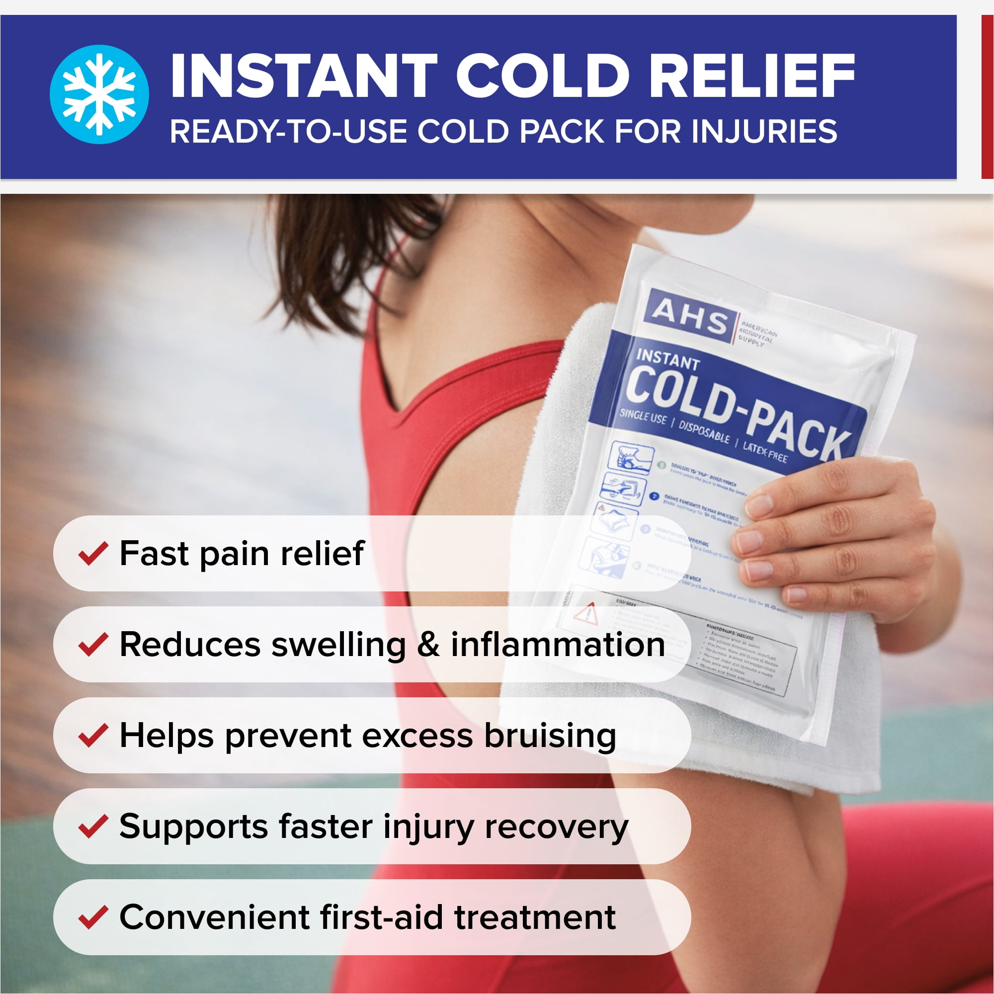 American Hospital Supply Disposable Instant Ice Cold Pack,  No Freezer Needed, Activates in Seconds, First Aid & Sports Use, 6" x 9", Case of 24