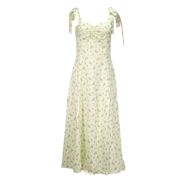 Vestido de mujer con tirantes finos, espalda descubierta, estampado floral asimétrico, vestidos con cordón de playa de división alta