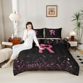 thumbnail image 4 of Manfei Personalized Initial Alphabet R Full Size Comforter Sets 3-Piece for Teens Adults,Kawaii Ribbon Bowtie Bedding Comforter Set,Black Pink Lightweight Bedding Sets,Blingg Litter Home Decor, 4 of 8