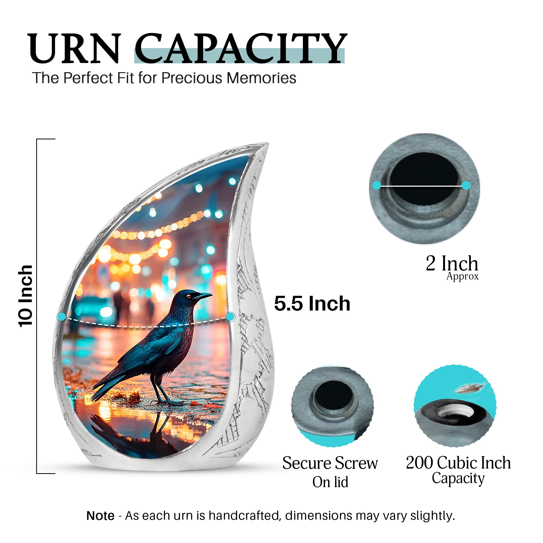 SABURIAL Crow Urn - Mini Funeral Urns for Adult Male Ash - Beautiful Cremation Urns for Dad Ashes - Lovely Funeral Urn for Men Ash - Combo - 10 Inch Large & 3 Inch