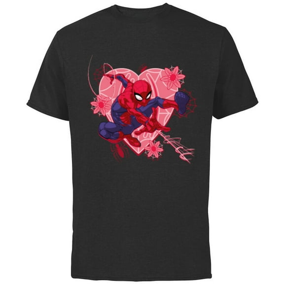 Marvel Spider-Man Hearts and Flowers Valentine's Day - Short Sleeve Cotton T-Shirt for Adults - Customized-Black