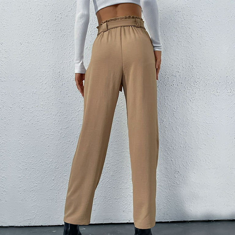 Women's Classic Work Trousers Fashion Belt Straight Wide Leg Pants Casual Loose Solid Color Suit with Pockets - Walmart.com