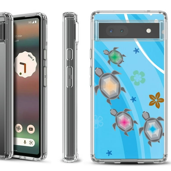 Shockproof Bumper Phone Case for Google Pixel 6a, by OneToughShield ® - Happy Turtle