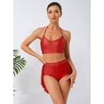 thumbnail image 3 of inlzdz Womens Dance Outfit V-Neck Camisole High-Waist Mesh Skirts 2-Piece Set for Stage Performance Red S, 3 of 5
