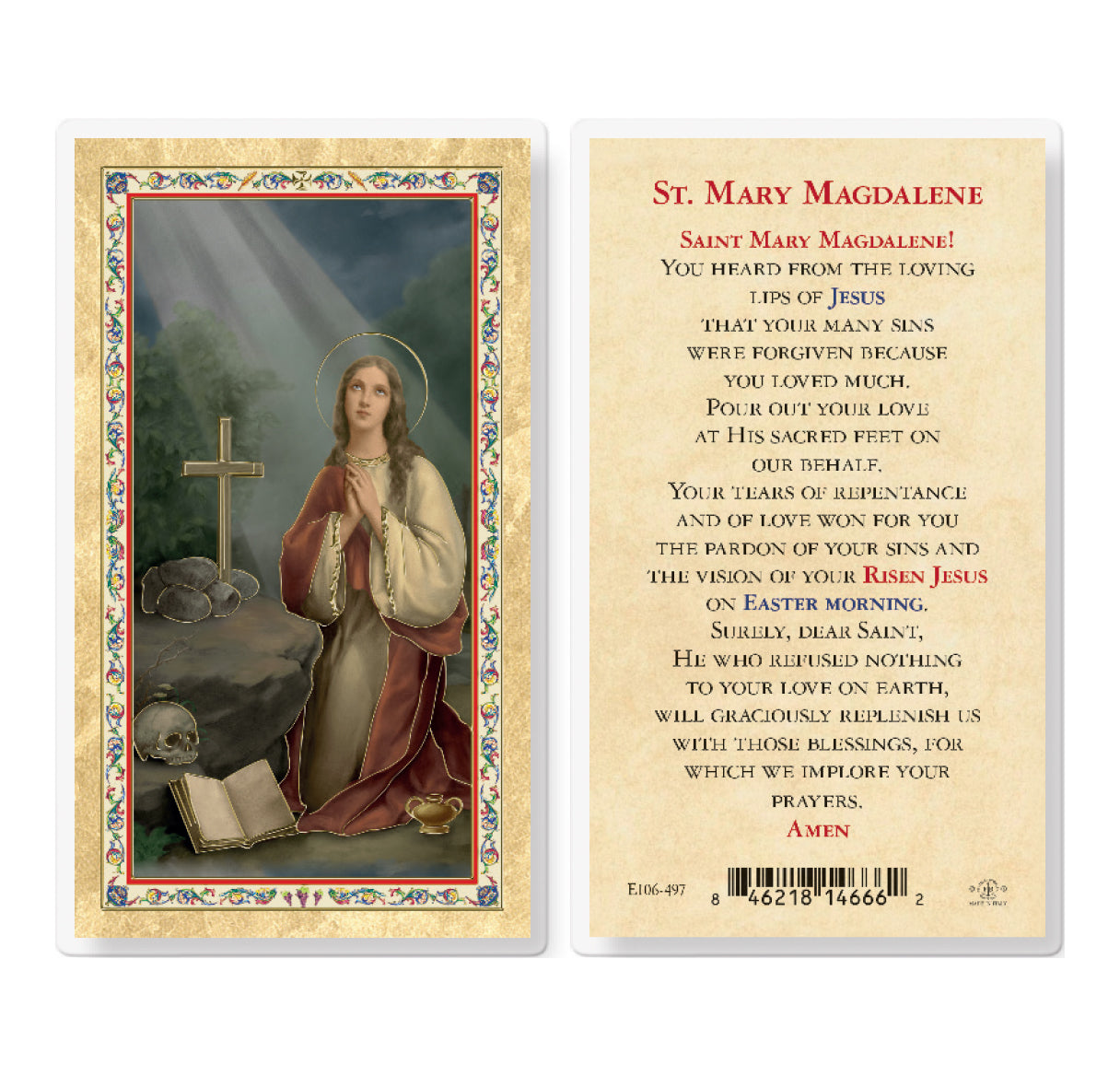 Prayer to Mary Magdalene GoldStamped Laminated Catholic Prayer Holy