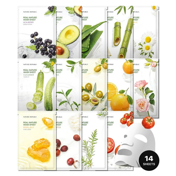 Mascarilla facial Nature Republic Real Nature, paquete de 14