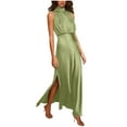 thumbnail image 2 of Mefallenssiah Mode Femmes Été Solide Causal Col Rond Sans Manches Haute Split Maxi Robe, 2 of 6