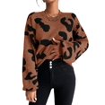 thumbnail image 2 of Long Sleeve Shirts for Women Sweaters Fall Outfits Color Block Winter Clothing Dressy Casual Soft Light Brown M, 2 of 8