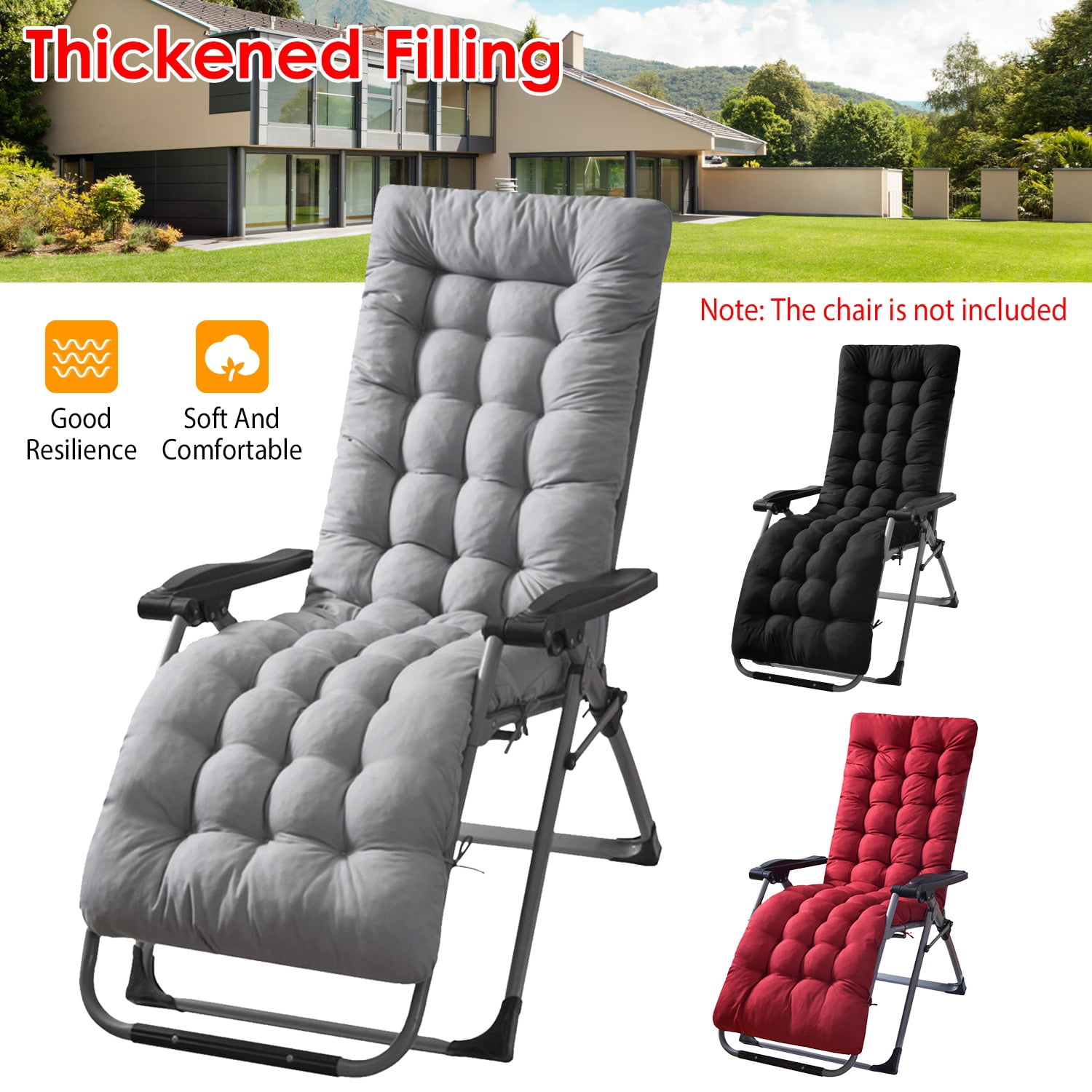 TeqHome 71x22x4in Chaise Lounger Cushion Recliner for Patio Furniture, Deck Chair Cushion for Outdoor Indoor Home Office Grey
