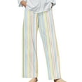thumbnail image 2 of Bovemsi 2025 Women's Cotton Linen Striped Casual Pants – Elastic Waist Loose Fit Summer Trousers, Yellow, S, 2 of 5