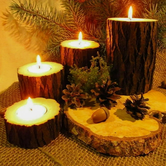 18 PCS Wooden Tea Light Candle Holders, Rustic Votive Candle Stands for Table Decor, 3 Sizes