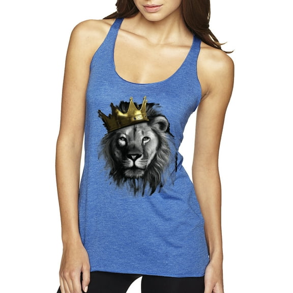Wild Bobby, King Lion with Gold Crown Art, Animal Lover, Women Tri-Blend Racerback Tank Top, Vintage Royal, Small