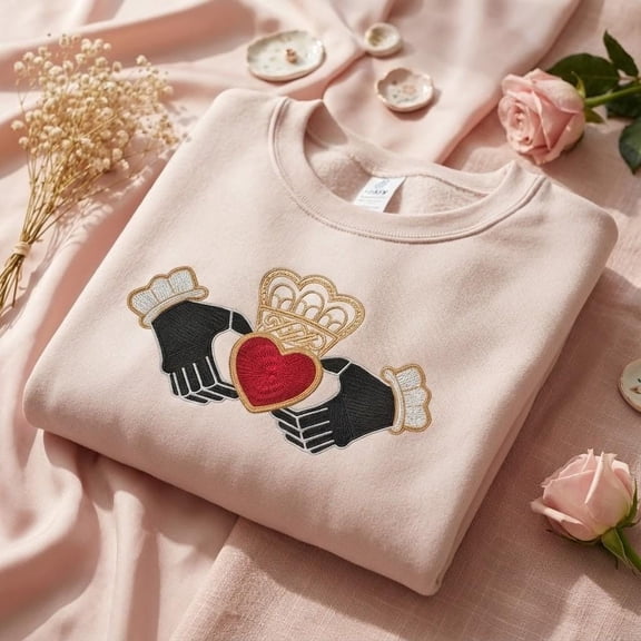 Embroidered Claddagh Sweatshirt, Irish Love Loyalty Friendship Symbol Shirt, Celtic Heart Sweater, St. Patrick's Day Gift
