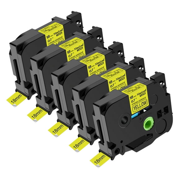 NineLeaf 5 Pack Compatible for Brother P-Touch Black on Yellow TZe TZ Label Maker Tape TZe-S641 TZ-S641 18mm 0.7 in Extra Strength Laminated Label Tape