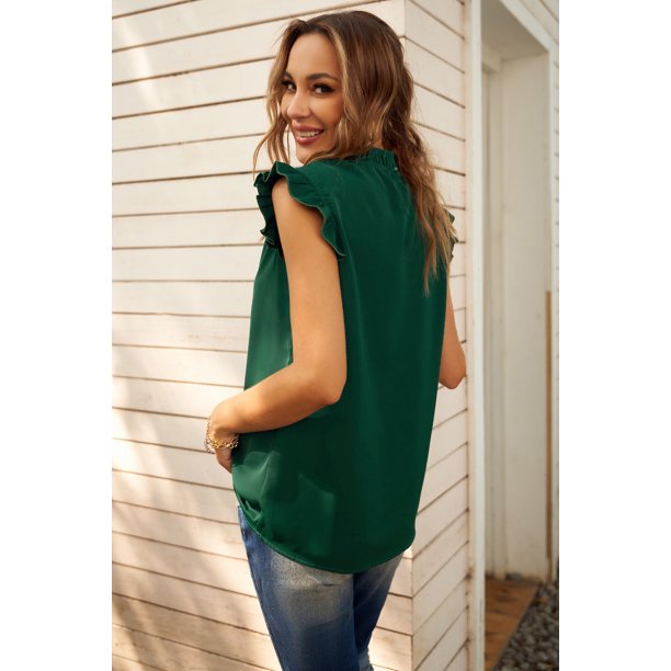 ABPHQTO Camiseta sin mangas verde con volantes de mujer