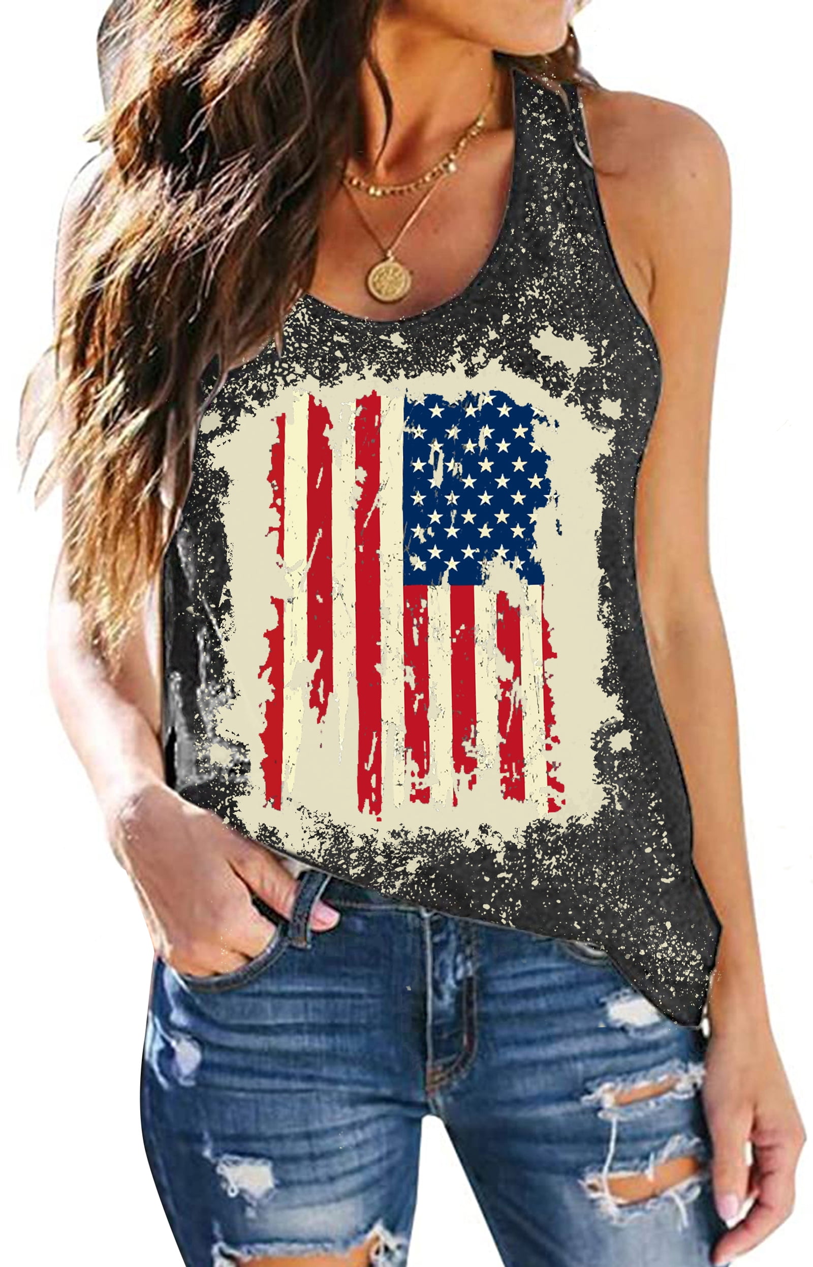 American Flag Shirts Women 4th of July Sleeveless Tank Tops Patriotic