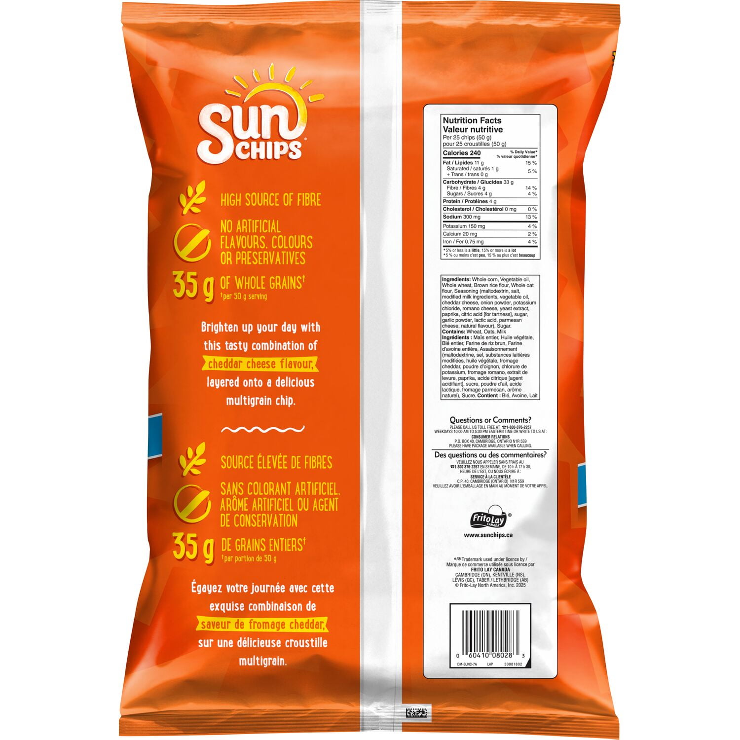 SunChips Harvest Cheddar flavour Multigrain Snacks Value Size, 360 g.