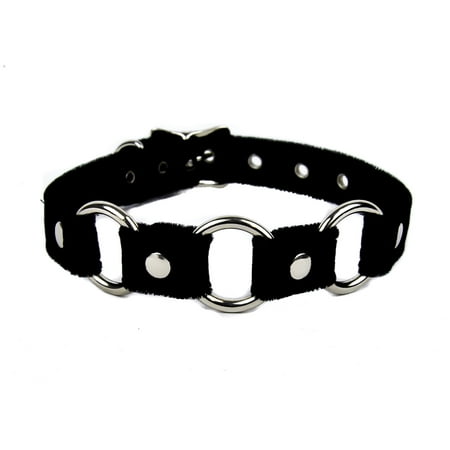 Real Irish Leather - Black Velvet Choker With Rings Real Leather 3/4