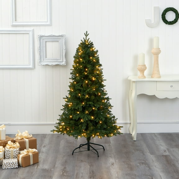 Nearly Natural Clear Prelit 150 LED Vermont Fir Artificial Christmas Tree, 5'