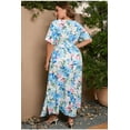 thumbnail image 4 of AURA Plus Size Retro Geometric Maxi Dress V Neck Short Sleeve Elastic Waist Pleated Long Dress with Side Slit for Spring, 4 of 5