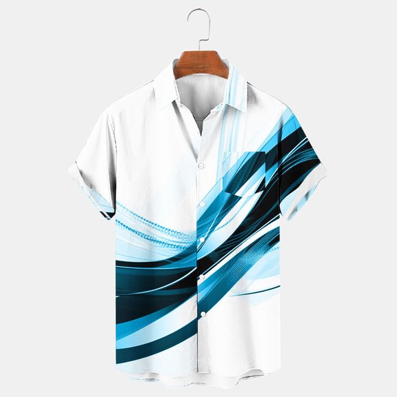 CLOISE Button down Shirts for Men Big and Tall Short Sleeve Tops Collared Casual Pullover Print Oversized Summer Blouses Blue