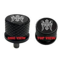 Cross Angel Wings Large Knurled Aluminum Rear 1/4-20 Black Seat Bolt Fits Harley Davidson 1996-2024 . Custom Made In the USA