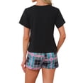 thumbnail image 3 of INSPIRE CHIC Women's Plaid Short Sleeve T-Shirt with Shorts Pajama Set L Pink-Black, 3 of 5