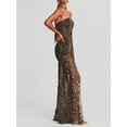 thumbnail image 4 of Faithtur Robe Tube pour Femmes Slim Sans Bretelles Dos Nu Patchwork en Maille Imprimé Léopard Tropical Fente Haute Longue Robe pour Fête Club Nuit, 4 of 9