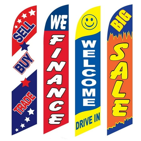 4 Advertising Swooper Flags Sell Buy Trade We Finance Welcome Drive In Big Sale