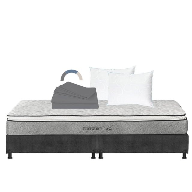 Colchon King Size Vail+Box Base Cama+Almohada Oso 2+Sabanas Basic