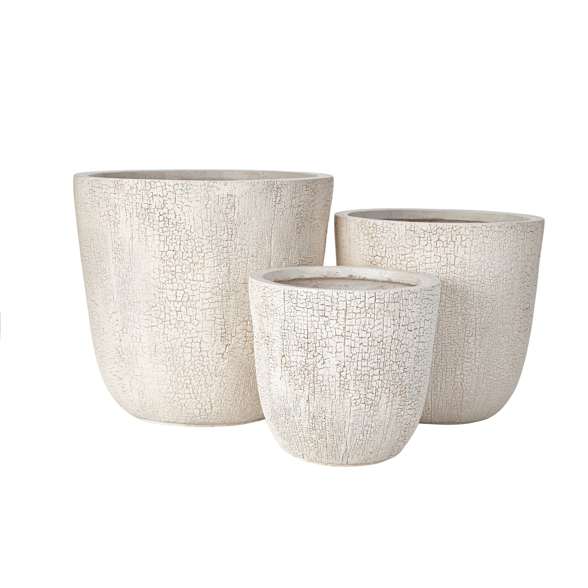 Harper & Bright Designs 3 Pieces Outdoor Concrete Planter Set, Patio Flower Pots Stone-Look Textured with Drainage Holes and Rubber Plug for Garden Poolside, Beige