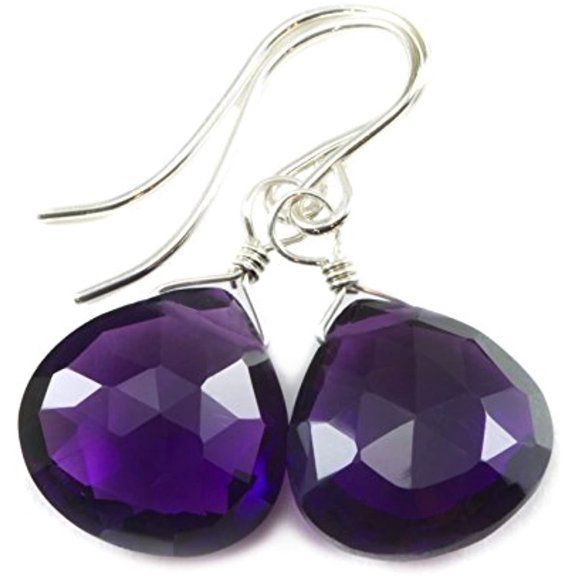 Purple Amethyst Earrings Faceted Heart Shape Simple Everyday Dangles for Adult Women