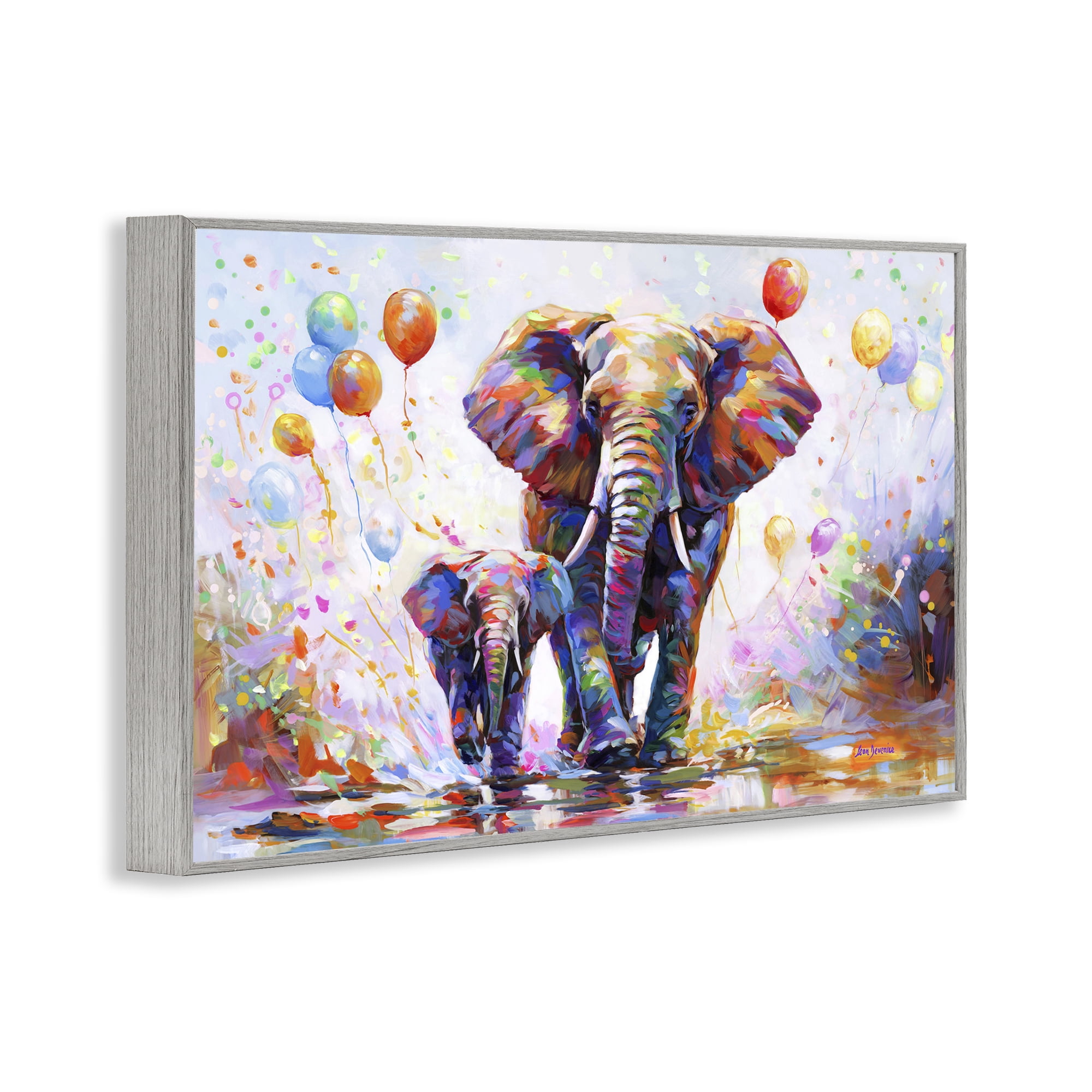 Stupell Industries Elephants & Balloons Animals & Insects Painting Gray Framed Art Print Wall Art, 18 x 12